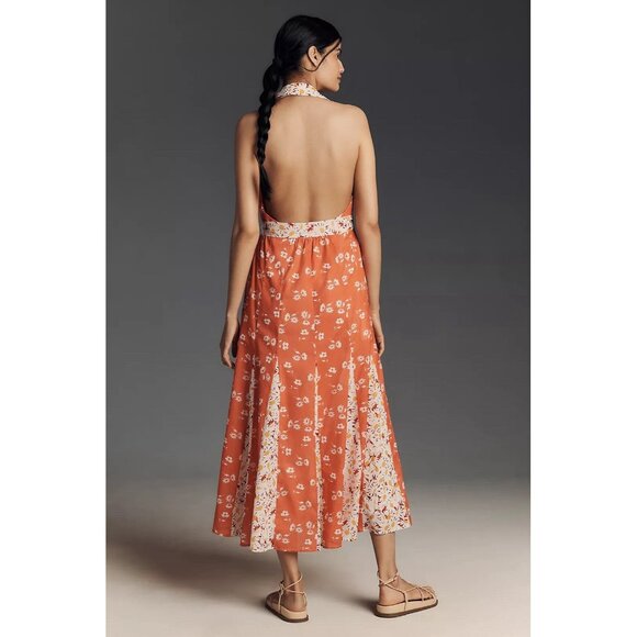 NWT Size M- Maeve 100% Cotton Floral Halter Godet Midi Shirt Dress (NWT US $188) - Picture 3 of 16